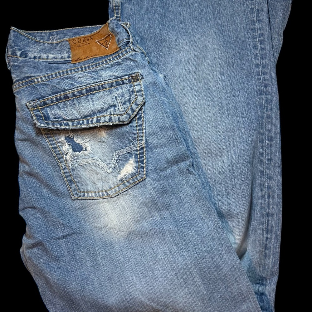 Guess Blue Relaxed Fit Jeans falcon slim boot distroyed